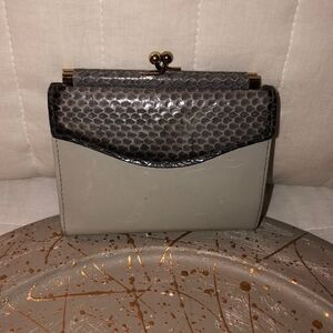 Bosca Genuine Snake Skin Leather Kissing Folded Gray Silver Gold Wallet